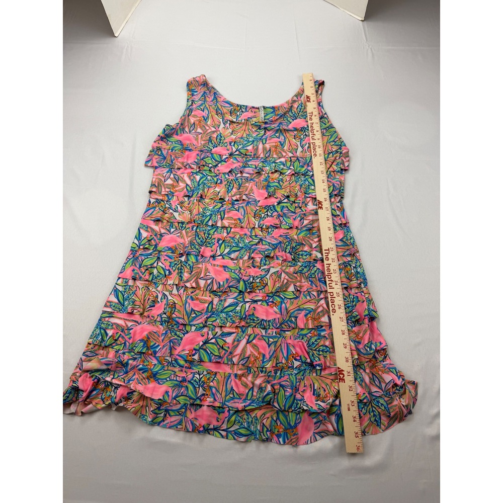 Bulu-Lulu Ruffle Tiered Dress Womens Large Pink Flamingo Tropical Sleeveless - Picture 8 of 12
